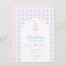 Pink Green Hydrangea Blue Bow Trellis Einladung