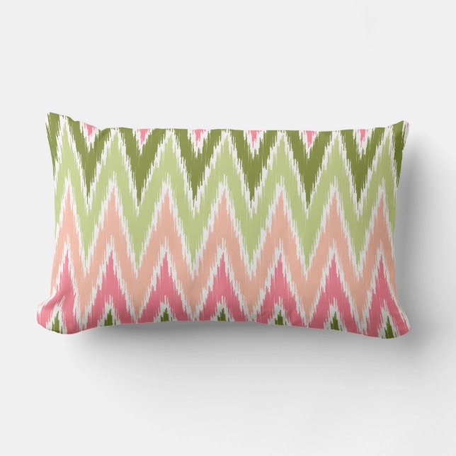 Pink Green Ikat Zickzack Zig Zag Streifen Muster Lendenkissen (Vorderseite)