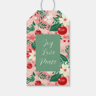 Pink Green Joy Liebe Peace Floral Weihnachten Geschenkanhänger
