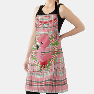 PINK & GREEN KARIERT MIT PINK FLAMINGOS & ORNAMENT SCHÜRZE
