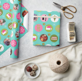 Pink Green l Christmas Foto Geschenkpapier