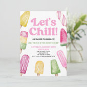 Pink Green Let's Chill Popsicle Birthday Party Einladung (Stehend Vorderseite)