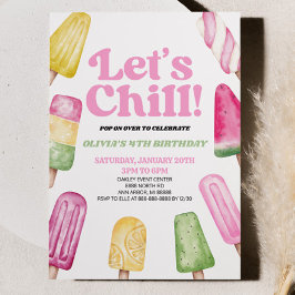 Pink Green Let's Chill Popsicle Birthday Party Einladung