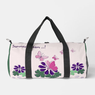 Pink Green Lila Doodle Blooms Butterfly Slogan Duffle Bag
