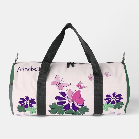 Pink Green Lila Doodle Blooms Butterfly Slogan Duffle Bag (Rückseite)