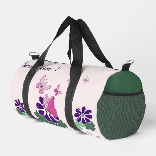 Pink Green Lila Doodle Blooms Butterfly Slogan Duffle Bag (Rechte Ecke)