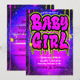 Pink Green Lila Paint Dripping Baby Shower Girl Einladung