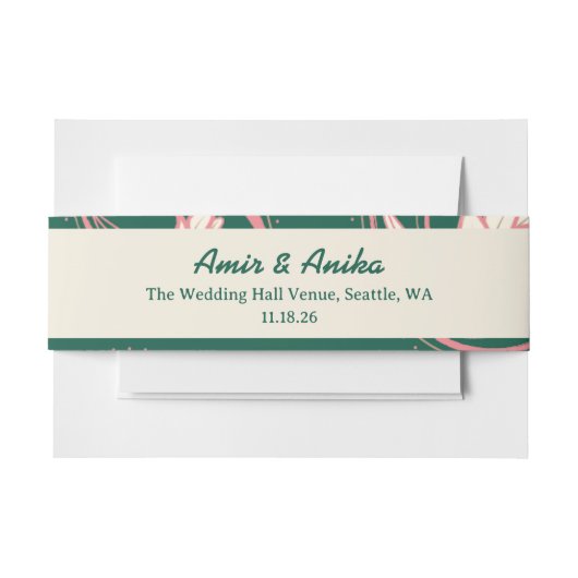 Pink Green Lotus Lanterns Indian Wedding Menu Einladungsbanderole (Vorderseite Beispiel)