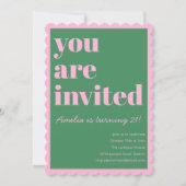 Pink Green Modern 21st Scalloped Birthday Party Einladung (Vorderseite)