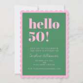 Pink Green Modern 50th Scalloped Birthday Party Einladung (Vorderseite)