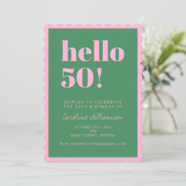 Pink Green Modern 50th Scalloped Birthday Party Einladung