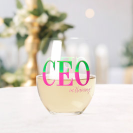 Pink & Green Motivational CEO in Training Weinglas Ohne Stiel