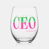 Pink & Green Motivational CEO in Training  Weinglas Ohne Stiel (Vorderseite)