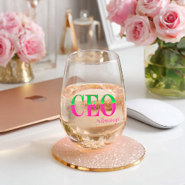 Pink & Green Motivational CEO in Training  Weinglas Ohne Stiel
