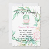 Pink Green Niedlich Dinosaur Peony Baby Dusche läd Einladung (Vorderseite)