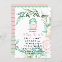 Pink Green Niedlich Dinosaur Peony Baby Dusche läd Einladung