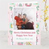 Pink & Green Nutcracker Custom Christmas Photo  Karte (Gelbe Blume)
