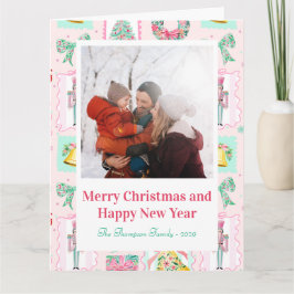 Pink & Green Nutcracker Custom Christmas Photo Karte