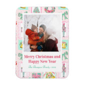 Pink & Green Nutcracker Custom Christmas Photo  Magnet (Vertikal)
