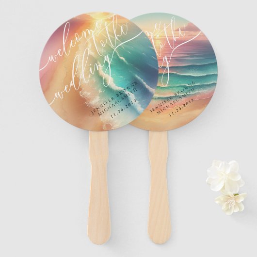 Pink Green Ocean Beach Day Party Begrüßung Fächer (Vorne und Hinten)