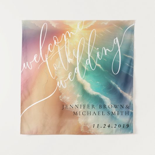 Pink Green Ocean Beach Hot Party Willkommen im Hin Wandteppich (Vorderseite)