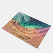 Pink Green Ocean Beach Signature Summer Welcome Fußmatte (Schrägansicht)