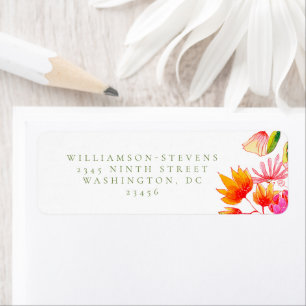 Pink Green Orange Watercolor Floral Return Address