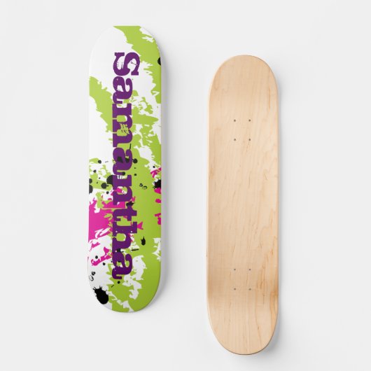 Pink Green Paint Splash Ink Mini Skateboard (Vorderseite)
