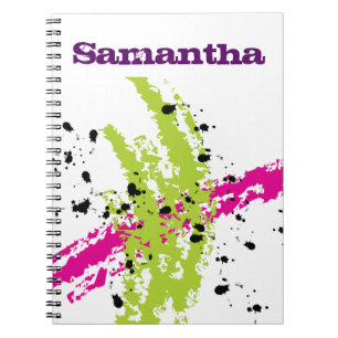 Pink Green Paint Splash Ink Spiral Notebook Notizblock