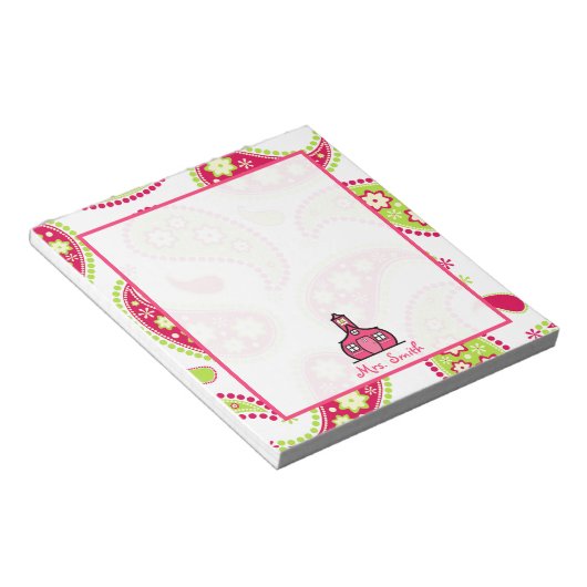 Pink & Green Paisley Lehrer Notepad Notizblock (angewinkelt)