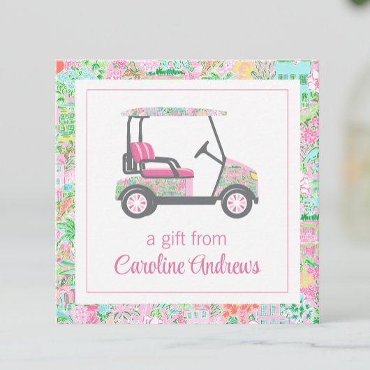 Pink & Green Palm Beach Golf Cart Geschenkanweisun Mitteilungskarte