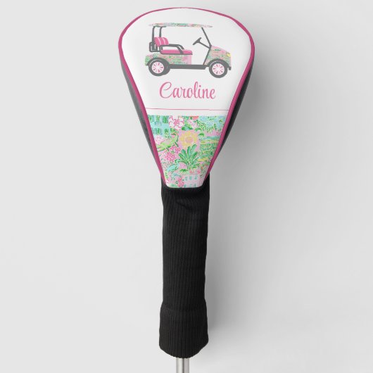 Pink & Green Palm Beach Golf Cart Personalisiert Headcover (Vorderseite)