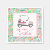 Pink & Green Palm Beach Golf Cart Personalisiert Serviette (Vorderseite)