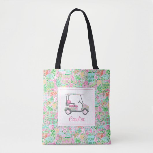 Pink & Green Palm Beach Golf Cart Personalisiert Tasche (Vorderseite)
