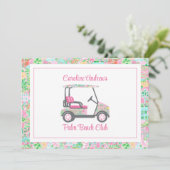 Pink & Green Palm Beach Golf Cart Personalized Dankeskarte (Stehend Vorderseite)