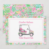 Pink & Green Palm Beach Golf Cart Personalized Dankeskarte (Vorne/Hinten)