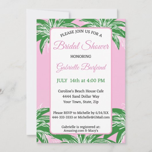 Pink & Green Palm Bridal Shower Invitation | Palm  Einladung (Vorderseite)