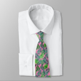Pink Green Palm Leaf Muster Tropical Neck Tie Krawatte