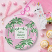 Pink Green Palm Tree Brautparty Individuelle Name Pappteller (Party)