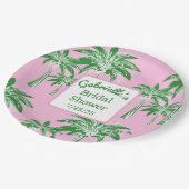 Pink Green Palm Tree Brautparty Individuelle Name Pappteller (Schrägansicht)