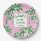Pink Green Palm Tree Brautparty Individuelle Name Pappteller (Vorderseite)