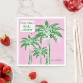 Pink Green Palm Tree Brautparty Individuelle Name Serviette (Beispiel)