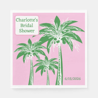 Pink Green Palm Tree Brautparty Individuelle Name Serviette