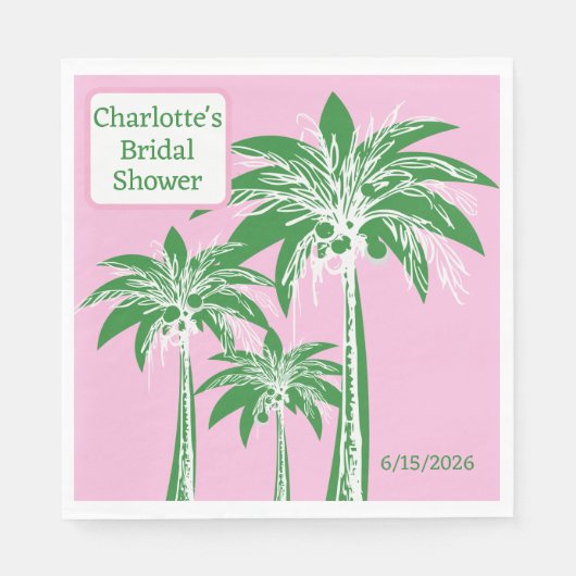 Pink Green Palm Tree Brautparty Individuelle Name Serviette (Vorderseite)