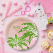 Pink Green Palm Tree Brautparty Name Pappteller (Party)