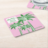 Pink Green Palm Tree Brautparty Skriptname Rechteckiger Pappuntersetzer (angewinkelt)