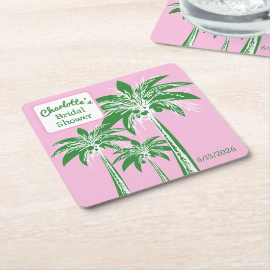 Pink Green Palm Tree Brautparty Skriptname Rechteckiger Pappuntersetzer (angewinkelt)
