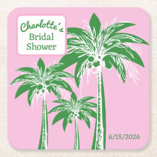 Pink Green Palm Tree Brautparty Skriptname Rechteckiger Pappuntersetzer