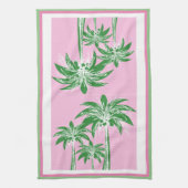 Pink Green Palm Tree Preppy Coastal Beach Geschirrtuch (Vertikal)