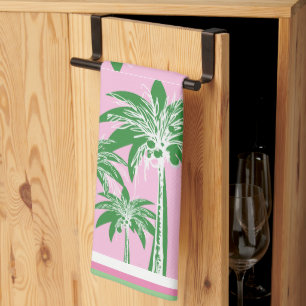 Pink Green Palm Tree Preppy Coastal Beach Geschirrtuch